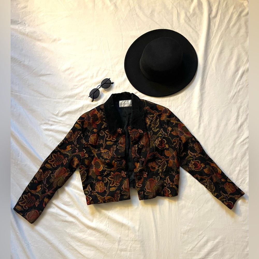 Brocade Black and Brown Floral Blazer Jacket